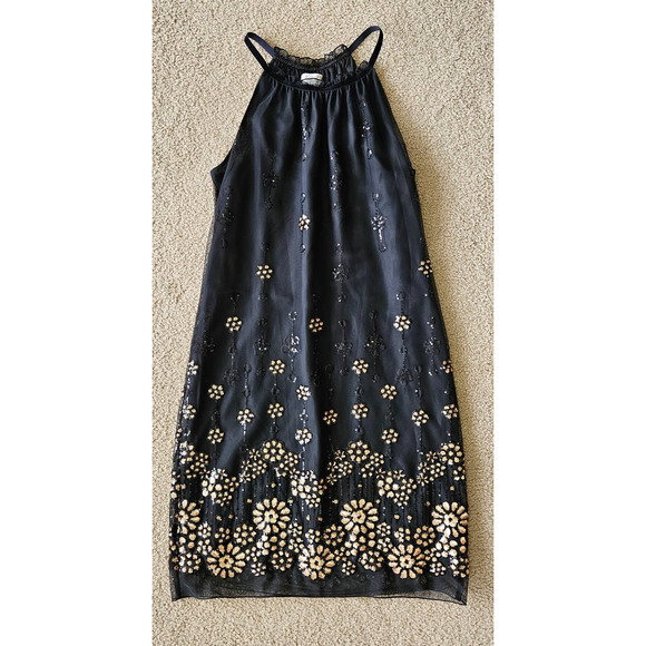Max Studio Specialty Sz S Whimsigoth‎ Chic VTG Black Gold Halter Sequin Dress - Picture 8 of 13
